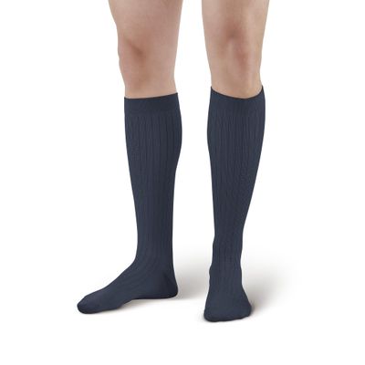 Ames Walker AW 129 Men's Microfiber/Cotton Knee High Dress Socks 15-20 mmHg Navy M