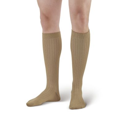 Ames Walker AW 129 Men's Microfiber/Cotton Knee High Dress Socks 15-20 mmHg Khaki M