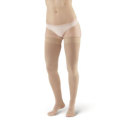 Ames Walker AW 212 Medical Support Open Toe Thigh Highs w/Dot Band 20-30 mmHg Beige L
