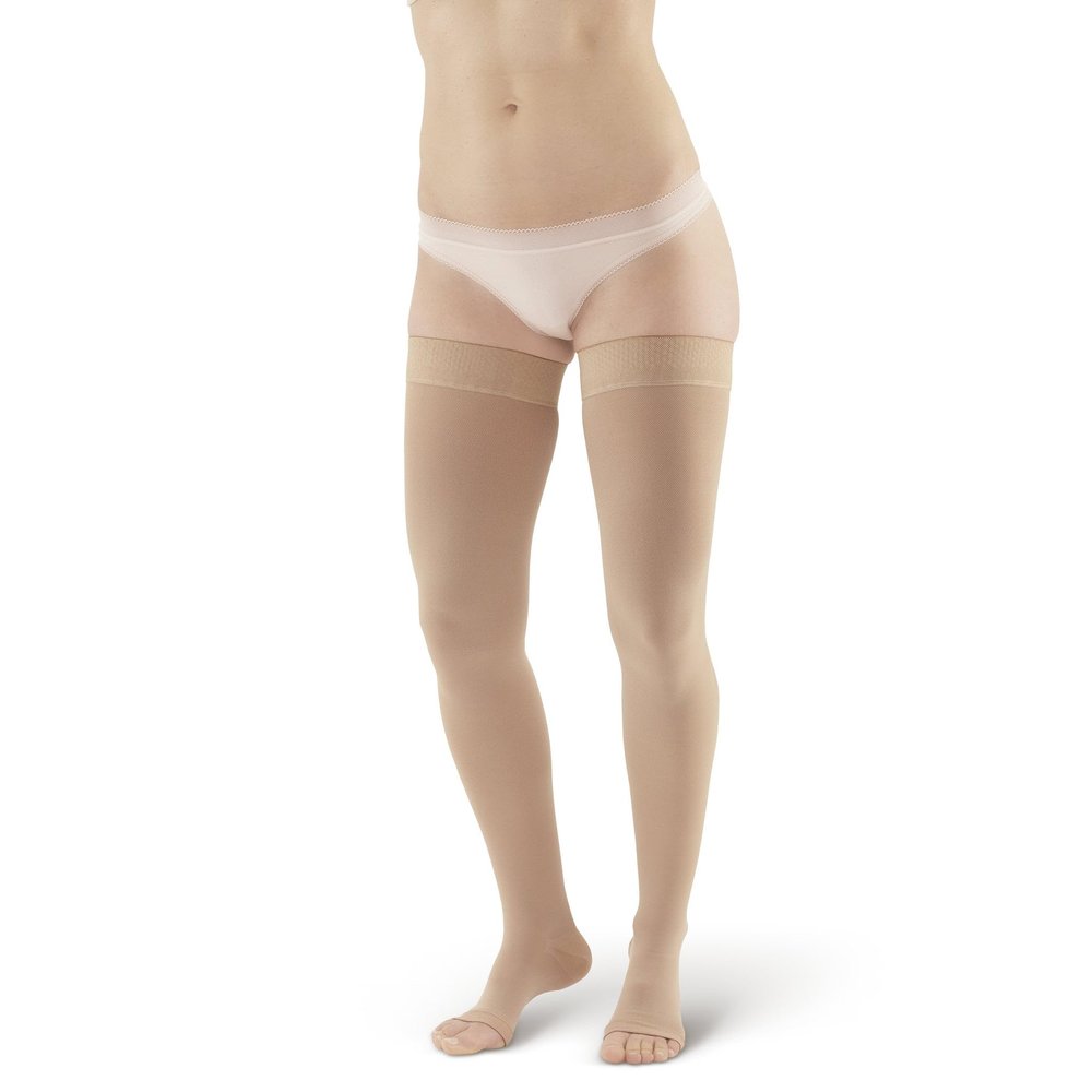 Ames Walker AW 212 Medical Support Open Toe Thigh Highs w/Dot Band 20-30 mmHg Beige L