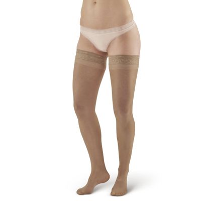 Ames Walker AW 74 Soft Sheer Thigh Highs w/Band 8-15 mmHg Natural S