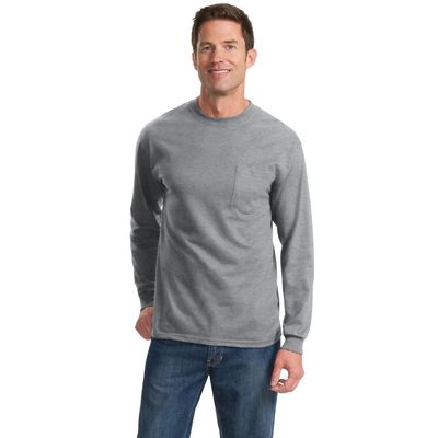 Port & Company 100% Cotton Long Sleeve TShirt with Pocket PC61LSP (L / Athlet...