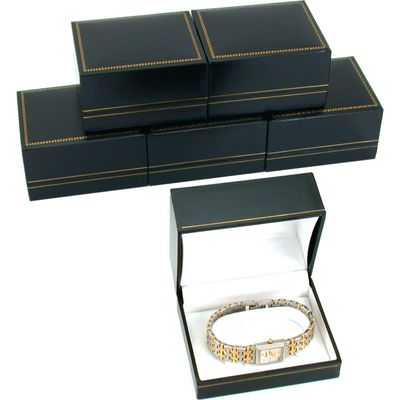 FindingKing 6 Black Leatherette Watch Bracelet Boxes Jewelry Gift