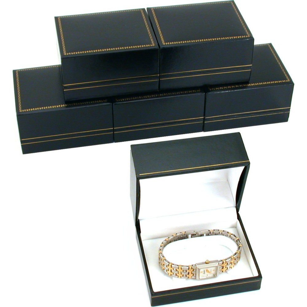 FindingKing 6 Black Leatherette Watch Bracelet Boxes Jewelry Gift