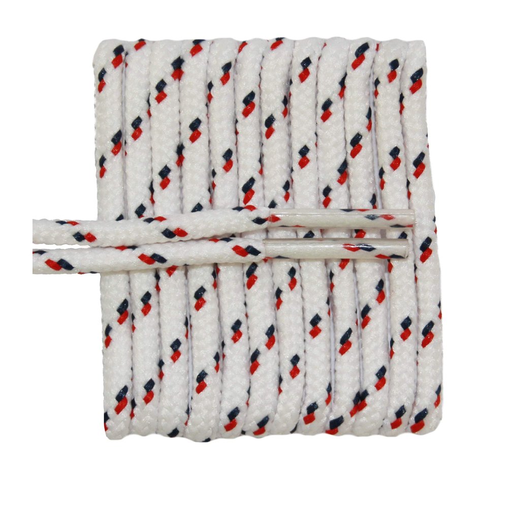 FootGalaxy Round Laces for Boots and Shoes, 27, White with Navy/Red Chip