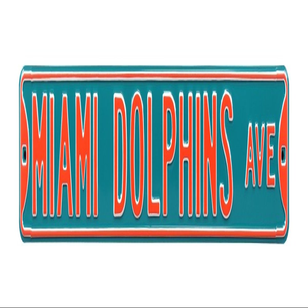 FREMONT DIE NFL Miami Dolphins Ave, Large, Heavy Duty Steel Street Sign Football Wall Dcor, Team Color, 36" x 6", (35011)