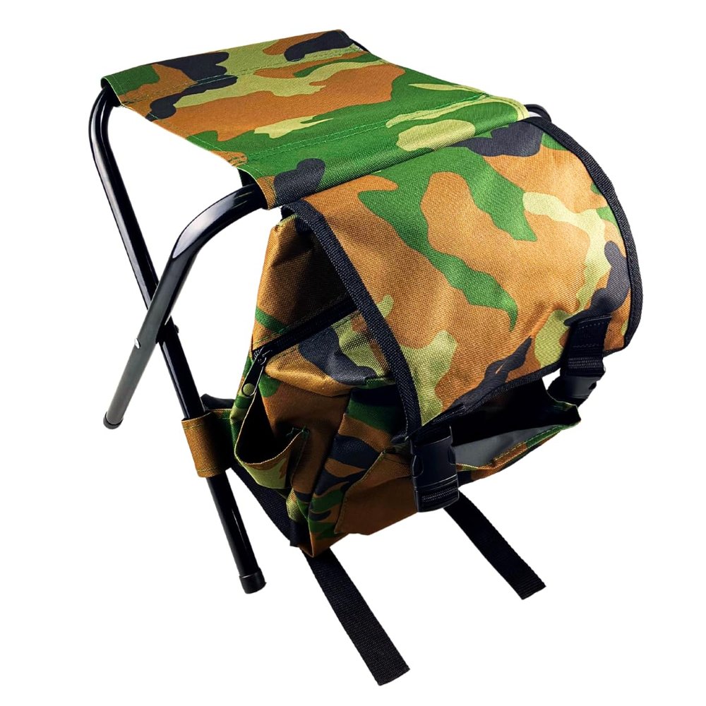 ADROIT Outdoorsmen Backpack N' Chair | 8"x10" Seat Size (20.3 cm x 25.4 cm) | Green Camouflage | Sturdy Cotton & Black Metal Tubing | Ideal for Fishing, Hiking & Camping