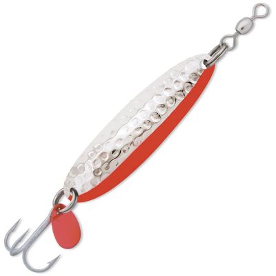 LUHR-Jensen Krocodile Spoon, Casting and Trolling Fishing Lure for Salmon, Trout and Steelhead, 38 (2-1/8") Hammered Chrome/Fire Side Stripe