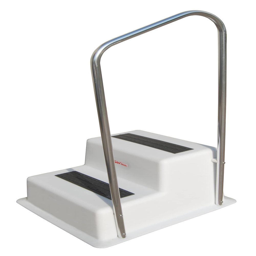 TAYLOR MADE PRODUCTS Stepsafe Double Dock Step Handrail Attachment, 19.5" W x 49" H, Includes Rail Only, Aluminum Construction, Added Safety, Fits 2-Step Models - 47201, Silver, White, Black