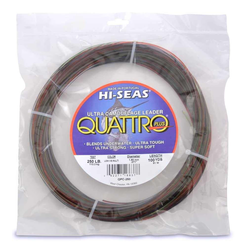 HI-SEAS Quattro Monofilament Leader, 250 lb / 113.3 kg Test, .071 in / 1.80 mm Dia, 4-Color Camo, 100 yd / 91 m