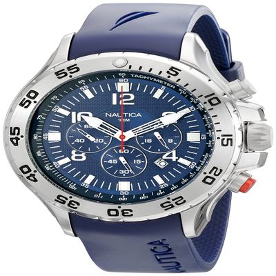 Nautica Men's N14555G NST Stainless Steel Watch with Blue Resin Band