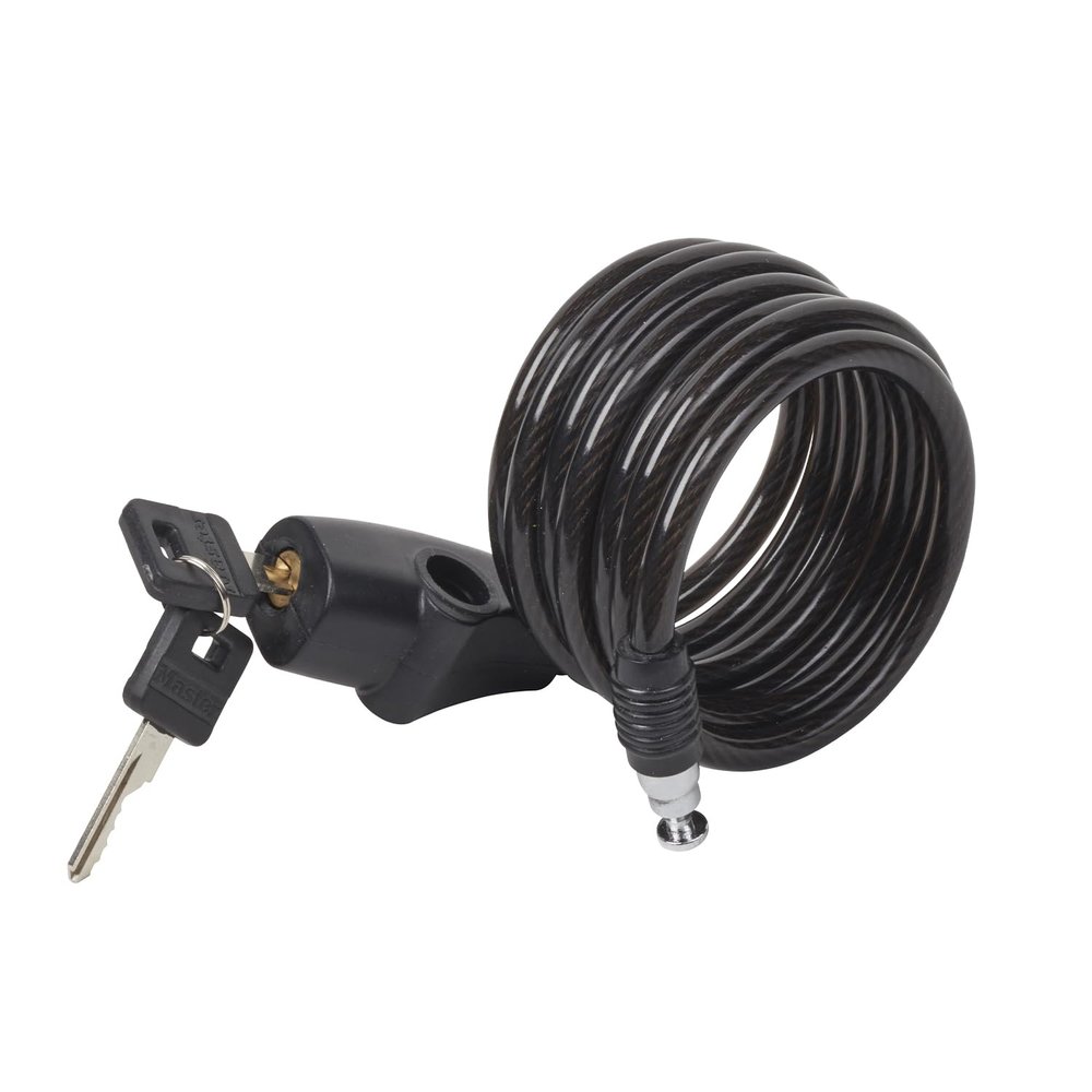 Master Lock Bike Lock Cable, Key, 1.8 m Coiling Cable, Outdoor 8126EURDPRO - Use with All Kinds of Bike, Skateboards, Strollers, Lawnmowers and Other Outdoor Equipment