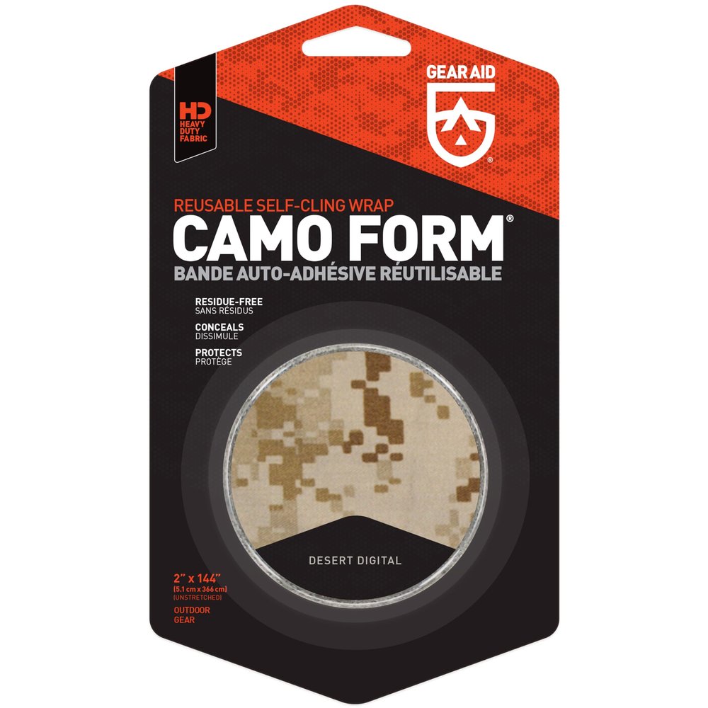GEAR AID Camo Form Self-Cling and Reusable Fabric Camouflage Wrap, Adds Grip and Shield Hands from Hot or Cold Surfaces to Protect You and Your Equipment, Desert Digital, 2 x 144 Roll, 1 Pack