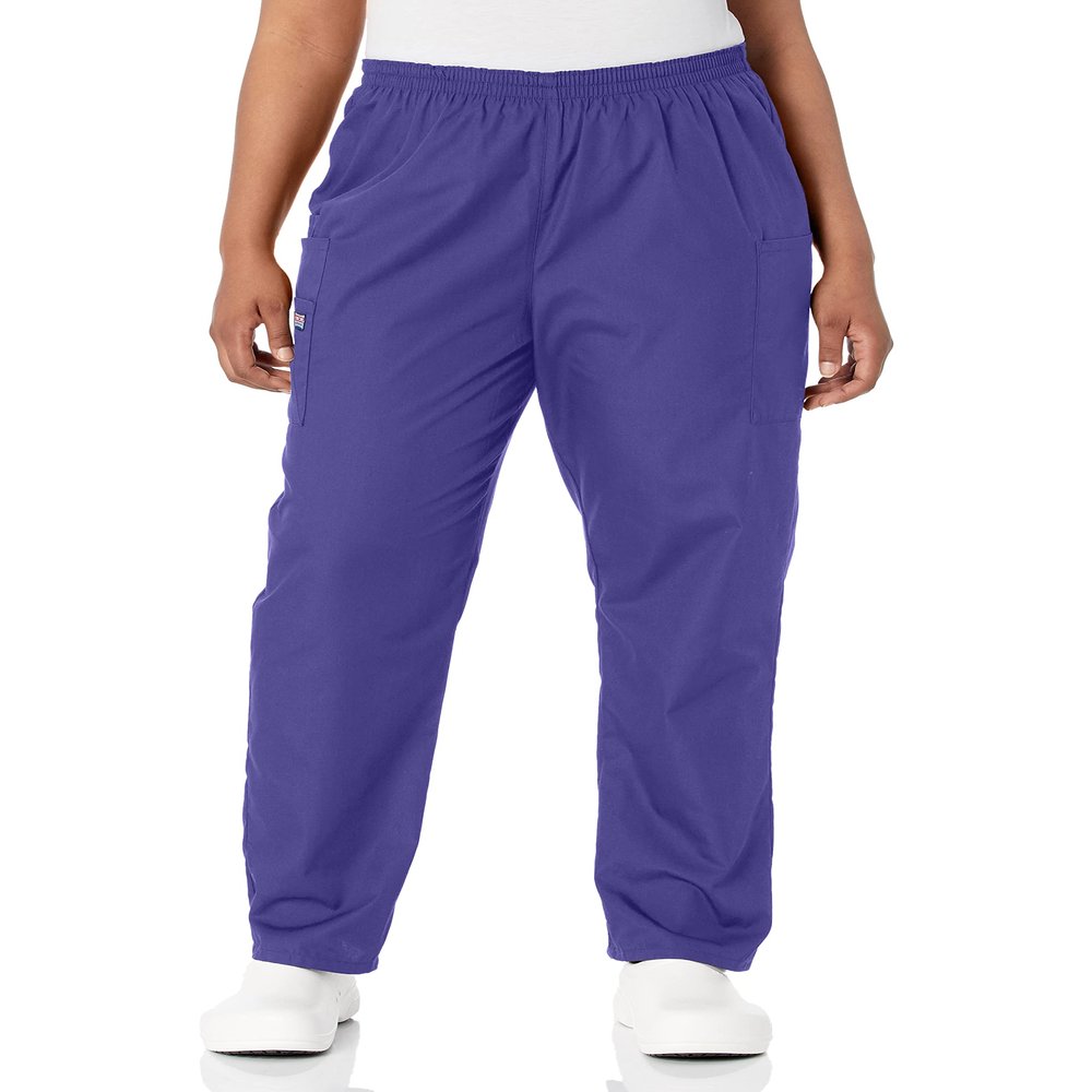 CHEROKEE Women's Workwear Elastic Waist Cargo Scrubs Pant, Grape, XXXX-Large