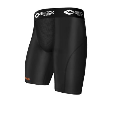 Shock Doctor Compression Shorts with Cup Pocket. Athletic Supporter Underwear with Pocket (Cup NOT Included) Youth & Adult, Black, Boys, XL