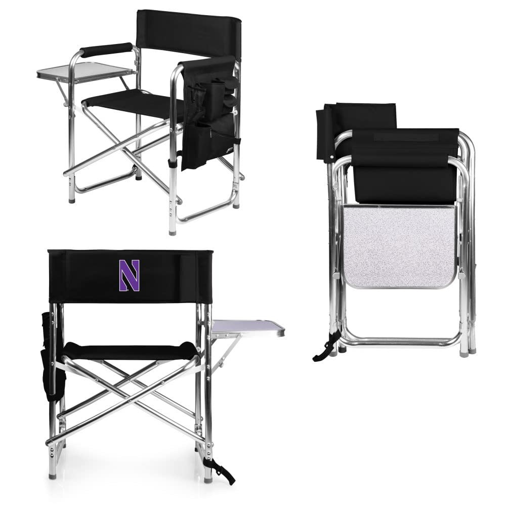 PICNIC TIME NCAA Northwestern Wildcats Sports Chair with Side Table - Beach Chair - Camp Chair for Adults