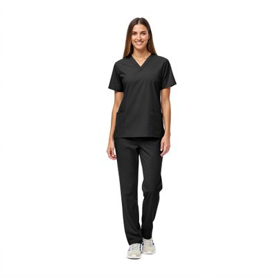 Women's Scrub Set - Medical Scrub Top and Pant, Black, X-Large