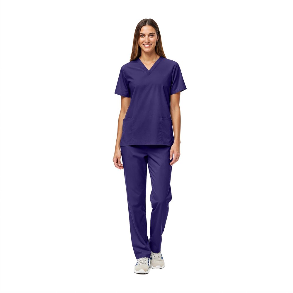 Women's Scrub Set - Medical Scrub Top and Pant, Purple, X-Small