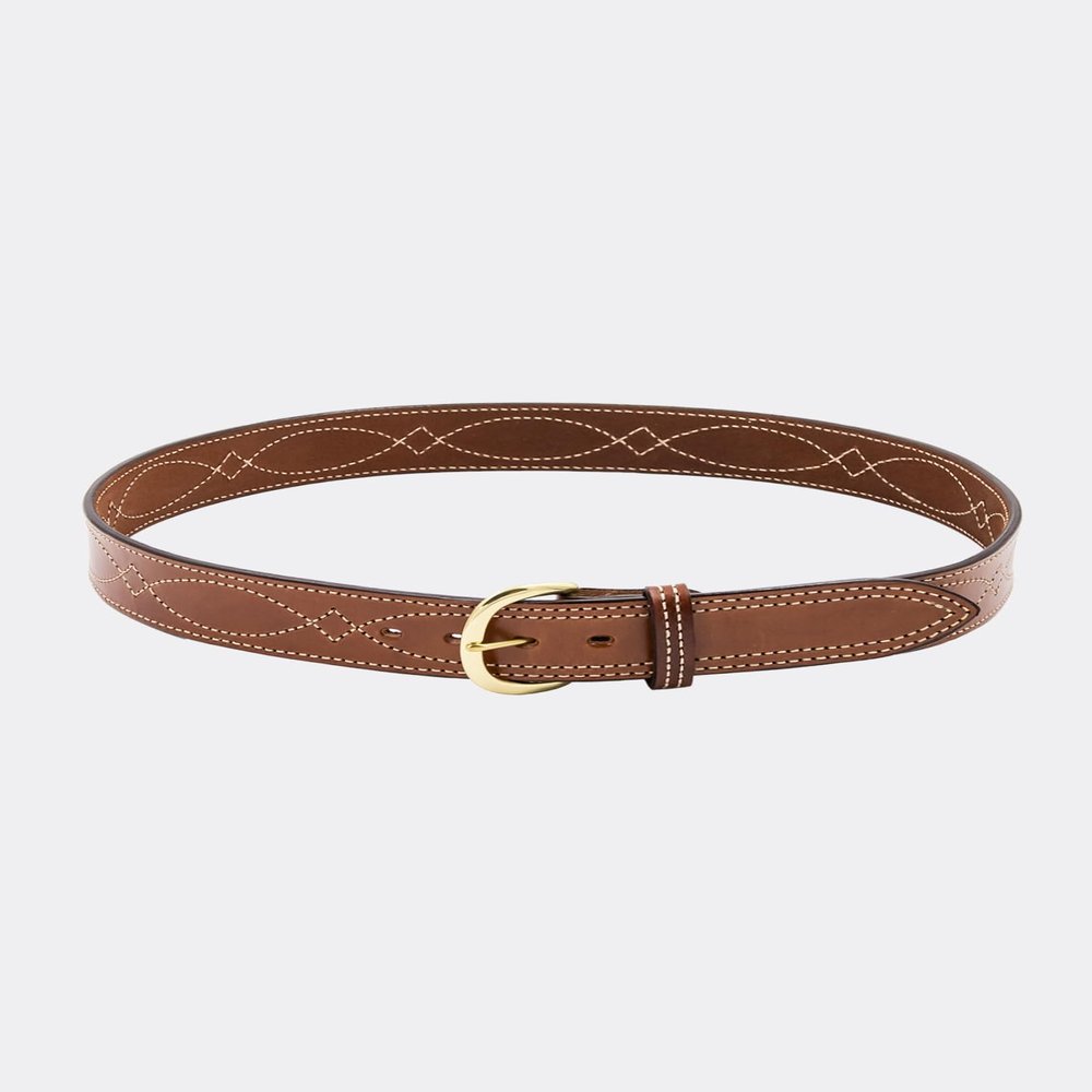 Bianchi B9 Reversible Fancy Stitched Belt, Fits 1.75'' (45mm) Belt Loops, Plain Tan, Brass Buckle, 34