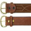 Bianchi B9 Reversible Fancy Stitched Belt, Fits 1.75'' (45mm) Belt Loops, Plain Tan, Brass Buckle, 34 view 2