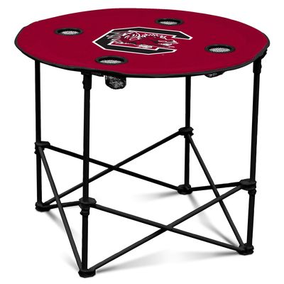 Logo Brands NCAA South Carolina Gamecocks Round Tailgating Table Portable with Foldable Legs, 4 Cup Holders, Powder-Coated Steel, and 27.6" Surface Diameter, Team Color