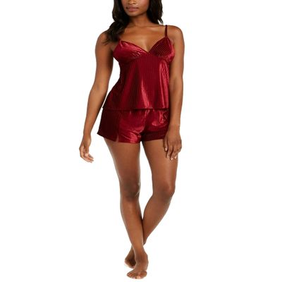 INC International Concepts Ribbed Velvet Cami Top & Pajama Shorts Set Cherry Pie Small