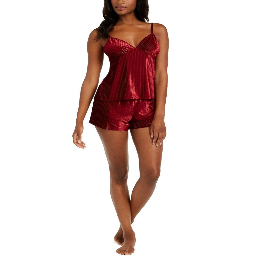 INC International Concepts Ribbed Velvet Cami Top & Pajama Shorts Set Cherry Pie Small