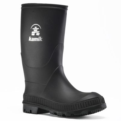 Kamik Kid Stomp Rain Boot - Waterproof Kid Rain Boots - Rugged Traction Rubber Footwear - Latex-Free Round Toe Design - Slip-Resistant Outsole - Pull-on Style - Black - 2 Little Kid