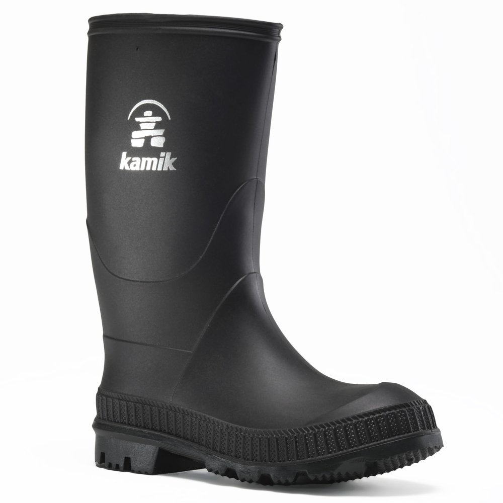 Kamik Kid Stomp Rain Boot - Waterproof Kid Rain Boots - Rugged Traction Rubber Footwear - Latex-Free Round Toe Design - Slip-Resistant Outsole - Pull-on Style - Black - 2 Little Kid