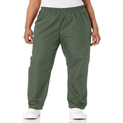 CHEROKEE Women's Workwear Elastic Waist Cargo Scrubs Pant, Olive, X-Large/Petite