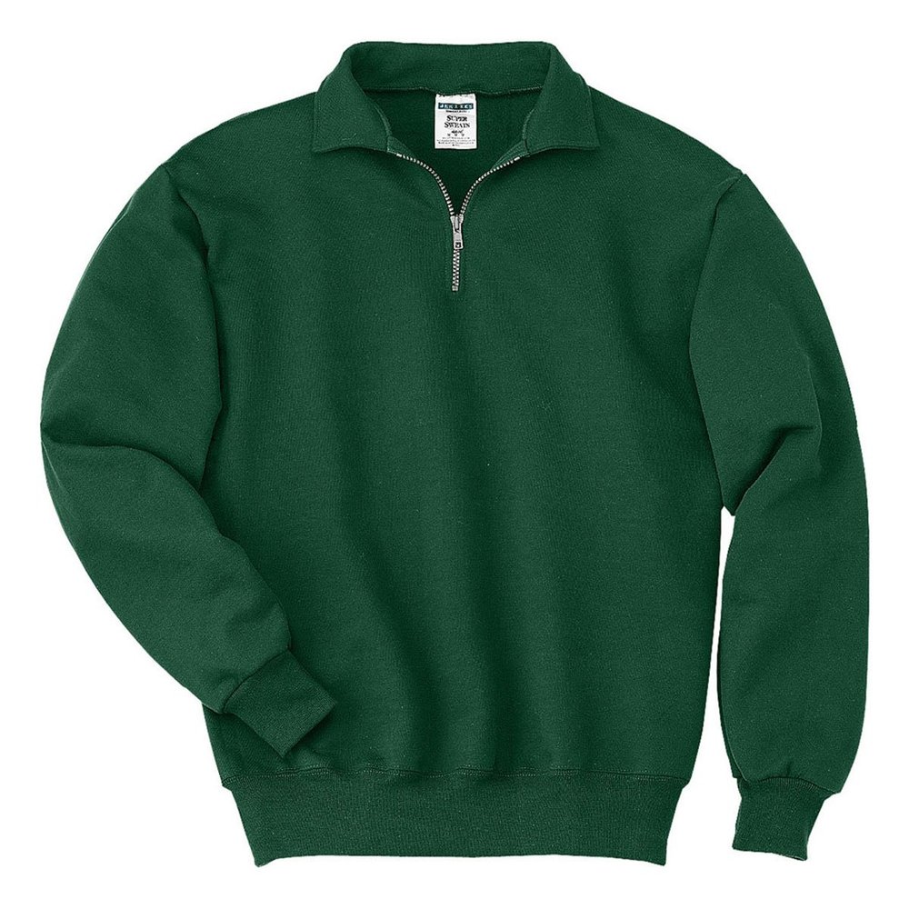 50/50 Quarter-Zip Pullover with Cadet Collar, Color: Forest Green, Size: Medium
