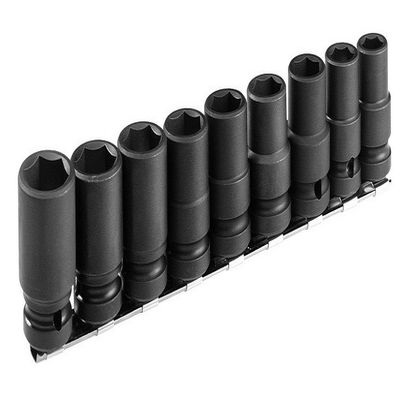 Jeu de 9 douilles impact 1/2" 6 pans sur rack
