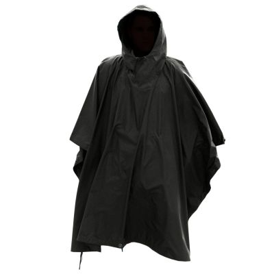 Mil-Tec Adult Ripstop Wet Weather Waterproof Multi-Use Rain Poncho with Hood - Use as Bivouac Sack, Shelter Tent - Black