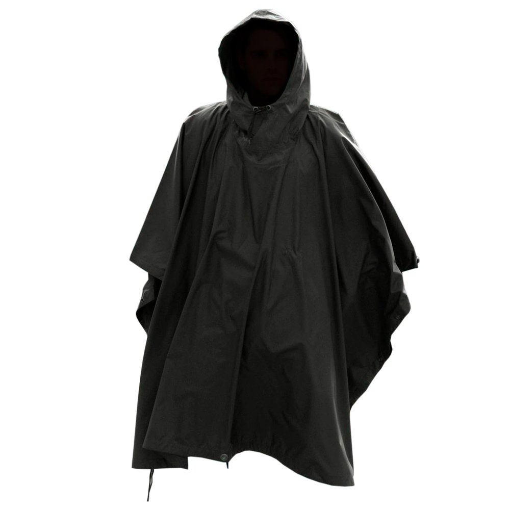 Mil-Tec Adult Ripstop Wet Weather Waterproof Multi-Use Rain Poncho with Hood - Use as Bivouac Sack, Shelter Tent - Black