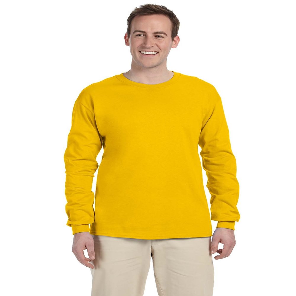 Adult Cotton Long Sleeve Tee Shirt, Color: Gold, Size: Medium
