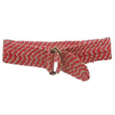 2" (50 mm) Wide D Ring Jute Braided Fashion Woven Sash Belt Color: Red Size: S/M - 37 End To End