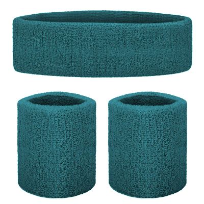 GOGO Sweatband Set Sports Athletic Exercise Headband Wristband Set Dark Teal