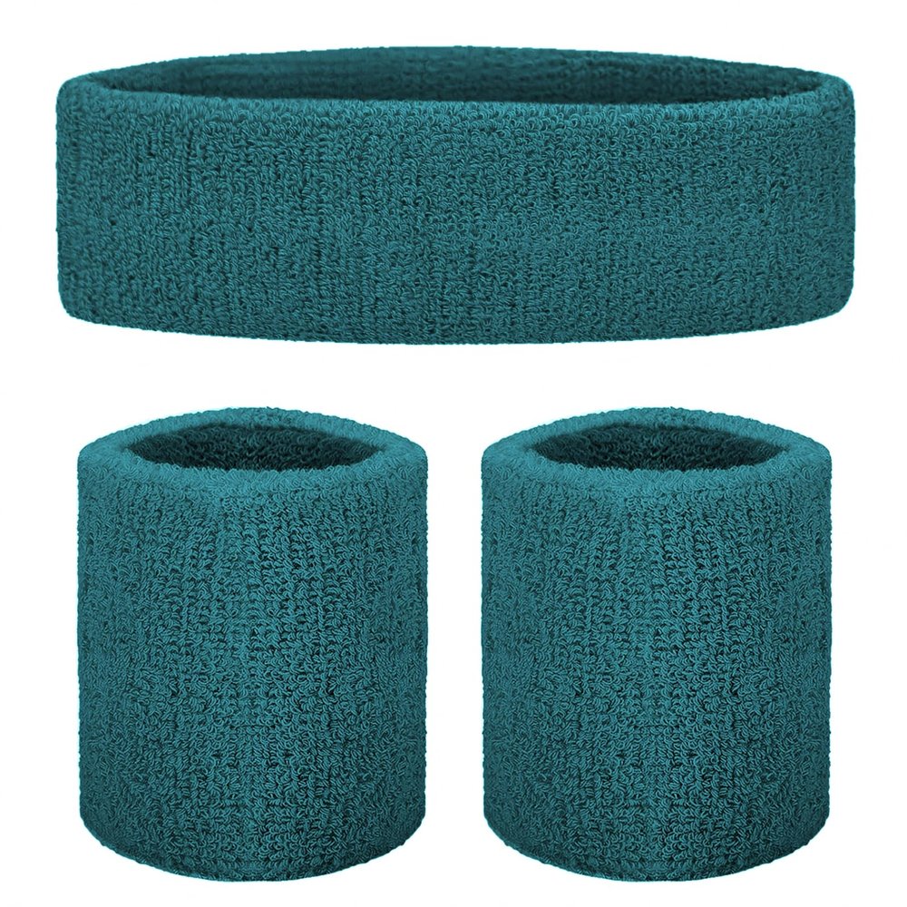 GOGO Sweatband Set Sports Athletic Exercise Headband Wristband Set Dark Teal
