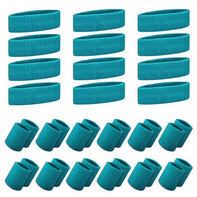 GOGO 12 Sets Sports Sweatband Sets (12 Headbands and 24 Wristbands) Dark Teal