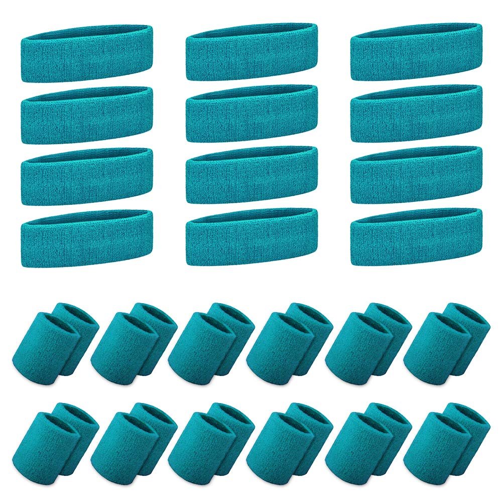 GOGO 12 Sets Sports Sweatband Sets (12 Headbands and 24 Wristbands) Dark Teal