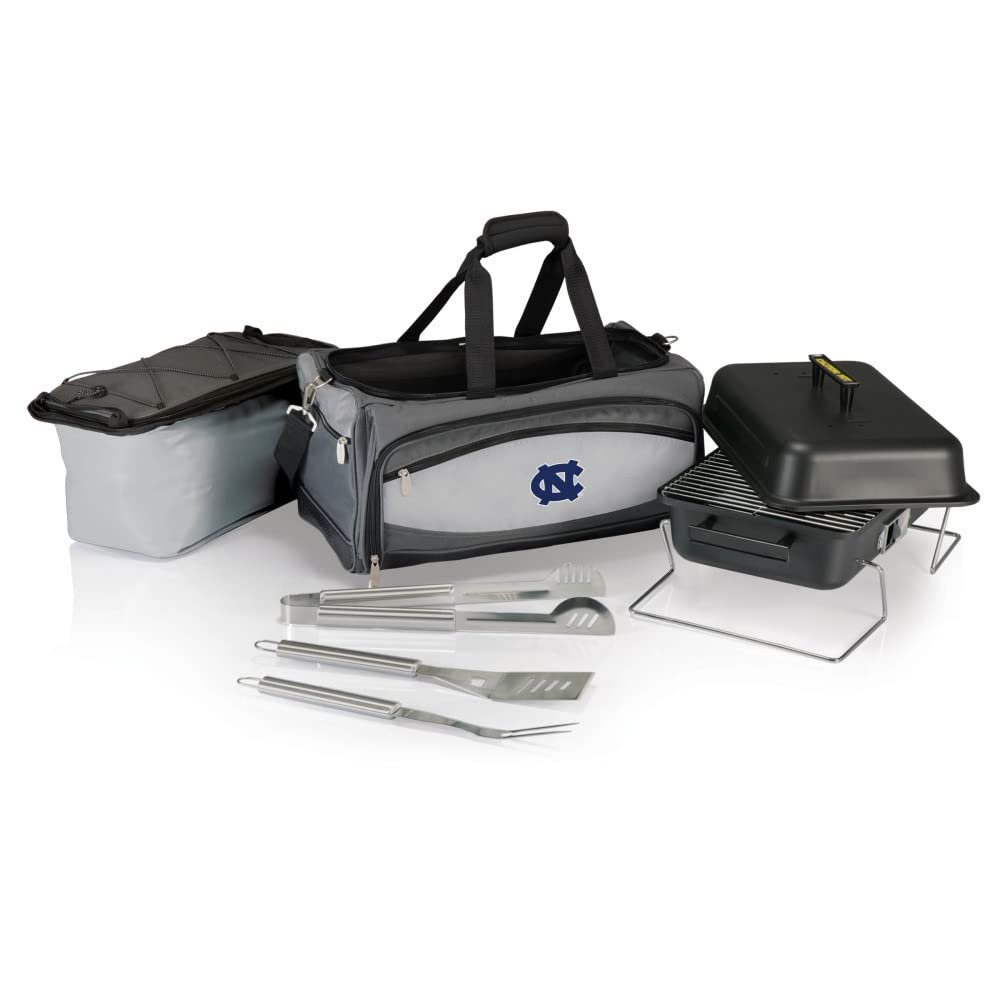 PICNIC TIME ONIVA - a Brand North Carolina Tar Heels - Buccaneer Portable Charcoal Grill & Cooler Tote, (Black with Gray Accents)