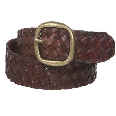 1 1/4" Braided Woven Leather Oval Belt, Brown | M/L - 36