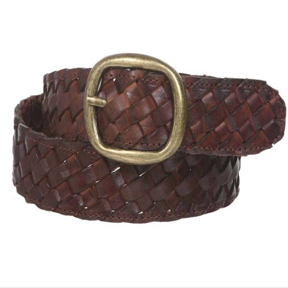 1 1/4" Braided Woven Leather Oval Belt, Brown | L/XL - 40