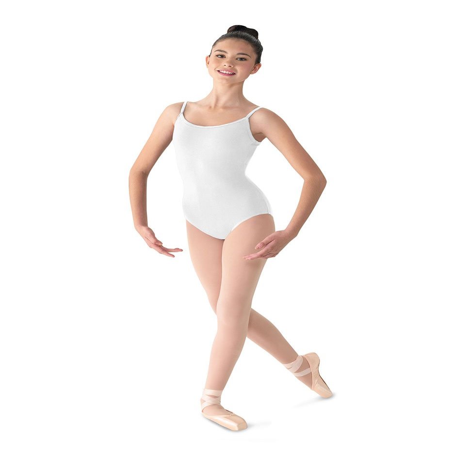 Mirella Women's Classic Camisole Dance Leotard with Scoop Front & V-Back,White,Medium