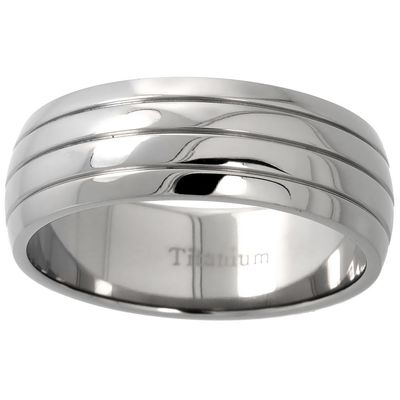 8mm Titanium Wedding Band Ring 3 Grooves Domed Comfort Fit Size 14