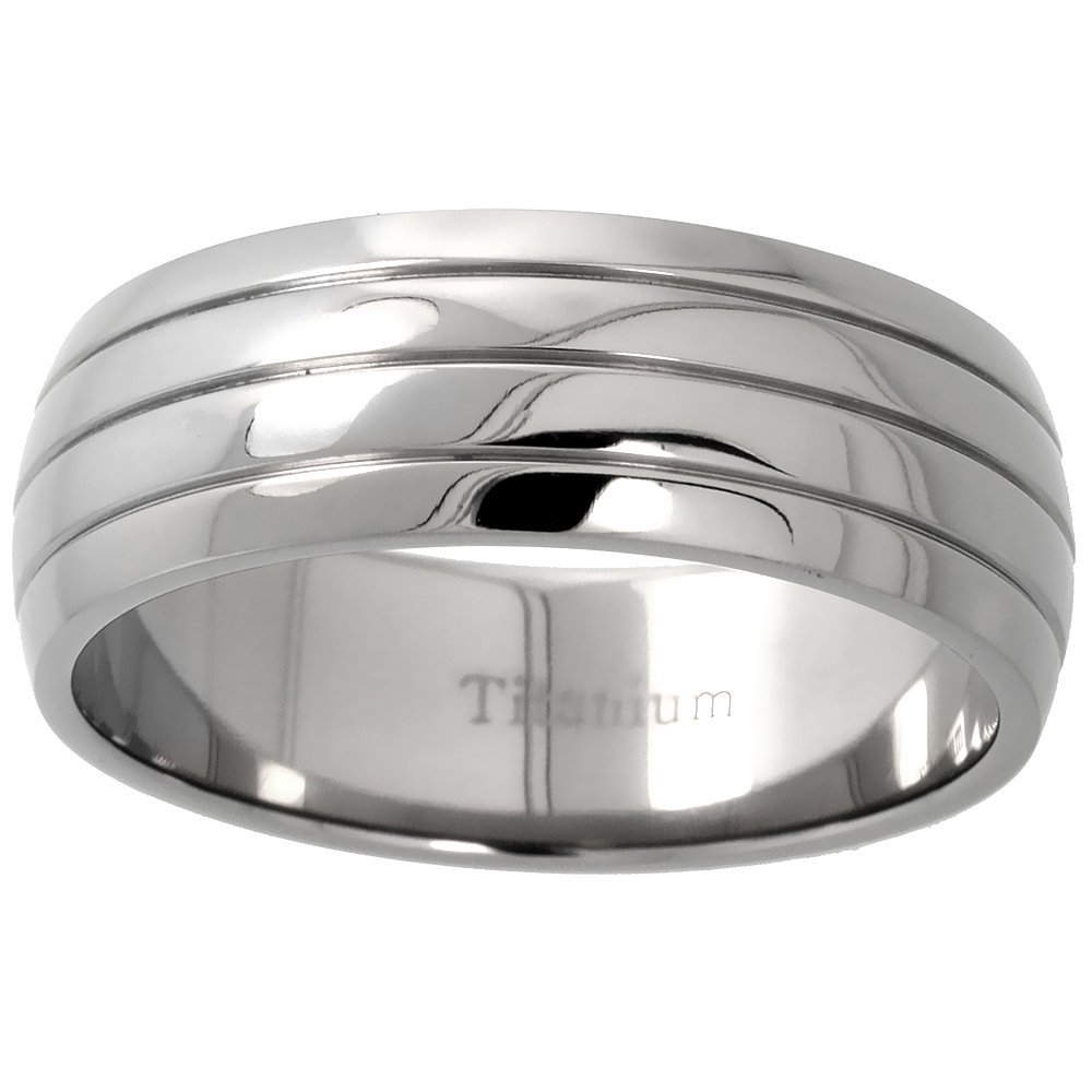 8mm Titanium Wedding Band Ring 3 Grooves Domed Comfort Fit Size 12