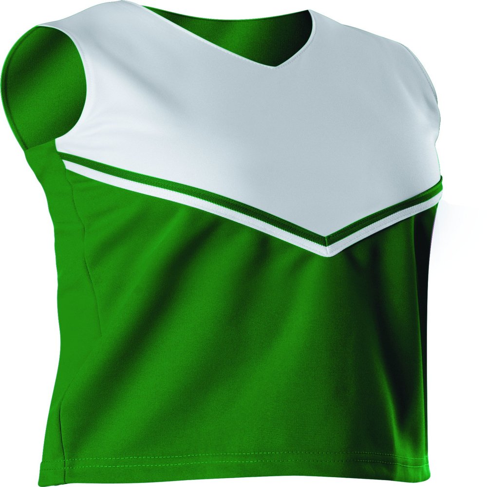 Alleson Girls Cheerleading V Shell Top with Braid, Kelly/White, Medium