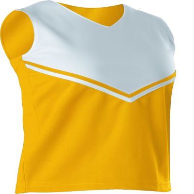 Alleson Women's Cheerleading V Shell Top with Braid, Light Gold/White, 2X-Large