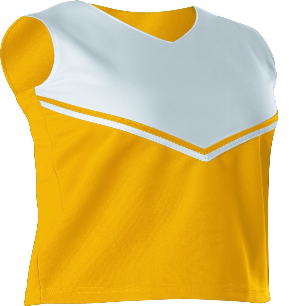 Alleson Women's Cheerleading V Shell Top with Braid, Light Gold/White, 2X-Large