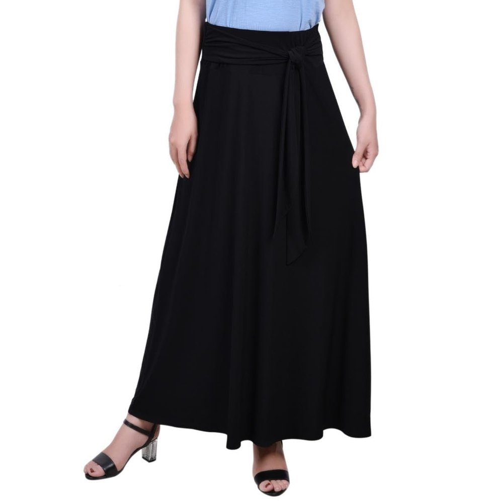 NY Collection Womens Petites Tie Waist Maxi Maxi Skirt Navy PL